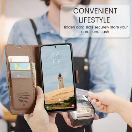 Чохол-книжка CaseMe 023 Butterfly Buckle Litchi Texture RFID Anti-theft Leather  для Samsung Galaxy A36 5G - коричневий