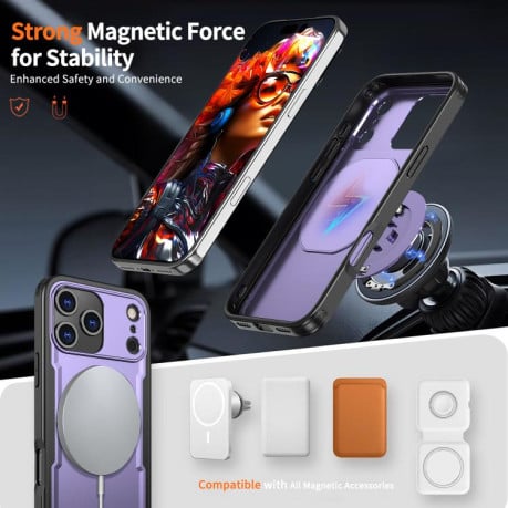 Противоударный чехол kalebol с подставкой 360 с MagSafe на iPhone 17 Pro Max - фиолетовый