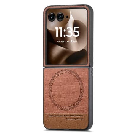 Чехол Twill Fabric Leather Skin Magnetic для Motorola Razr 60 Ultra - коричневий