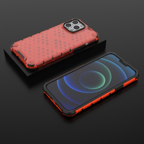 Протиударний чохол Honeycomb with Neck Lanyard для iPhone 13 Pro Max - червоний