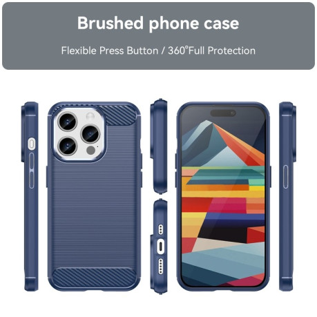 Чохол протиударний Brushed Texture Carbon Fiber на iPhone 15 Pro - синій