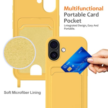 Силиконовый чехол Integrated Card Bag Solid Color Liquid Silicone на iPhone 17 - желтый