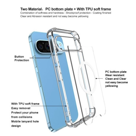 Противоударный чехол IMAK Space Shield PC + TPU Airbag Shockproof MagSafe для Google Pixel 9 Pro XL - прозрачный