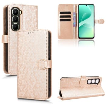 Чохол-книжка з фактурою Honeycomb Dot та магнітним хлястиком на Infinix Hot 60i 4G / Hot 60 5G - золотий