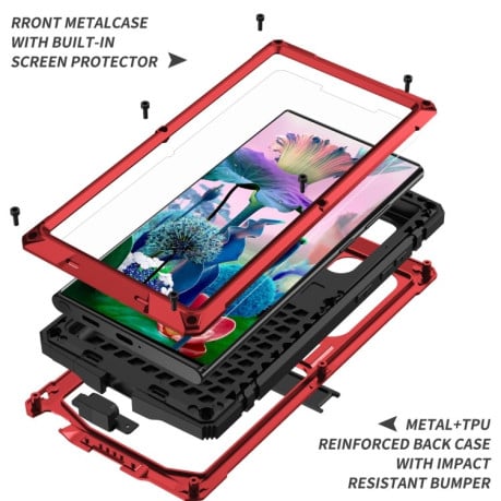 Противоударный металлический влагозащитный чехол R-JUST Dustproof на Samsung Galaxy S23 Ultra 5G - красный