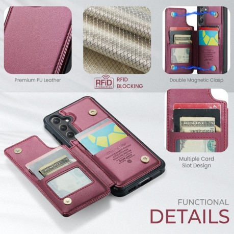 Чехол CaseMe C22 Card Slots Holder RFID Anti-theft для Samsung Galaxy S24 FE 5G - красный