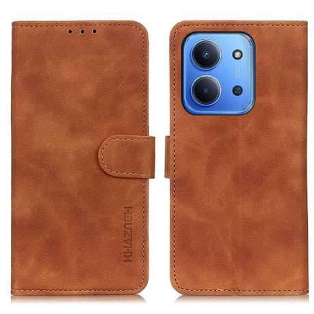 Чехол-книжка KHAZNEH с матовой фактурой Cowhide и магнитным хлястиком на Xiaomi Redmi 15C 5G / 4G EU 173mm - коричневый