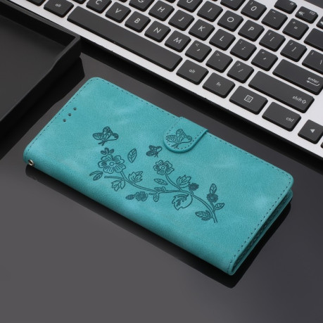 Чехол-книжка Flower Butterfly Embossing для Motorola Edge 50 5G - голубой