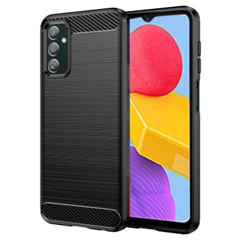 Противоударный чехол Brushed Texture Carbon Fiber на Samsung Galaxy M13 - черный