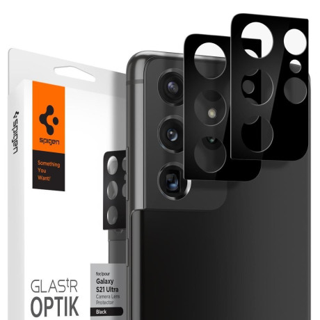 Комплект захисного скла 2шт на камеру Spigen Optik.Tr Camera Lens для Samsung Galaxy S21 Ultra Black