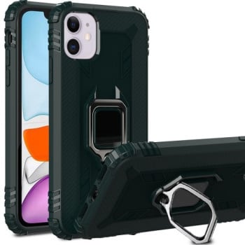 Протиударний чохол Carbon Fiber Rotating Ring на iPhone 12/12 Pro - зелений