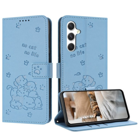 Чехол-книжка Embossed Kitten Phone Leather для Samsung Galaxy A56 5G - синий
