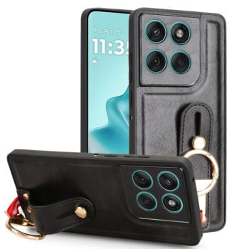 Противоударный чехол Wristband Leather Back для Motorola Edge 60 Fusion - черный