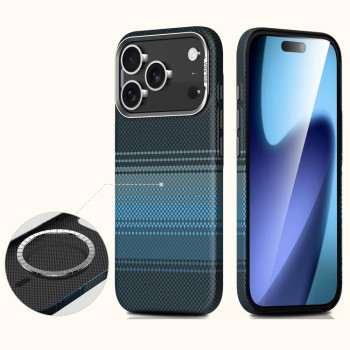 Магнитный чехол Sulada с кевларовой текстурой на iPhone 18 Pro Max — синий