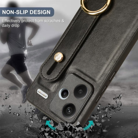 Противоударный чехол Wristband Leather Back для Xiaomi Redmi Note 13 Pro+ - черный