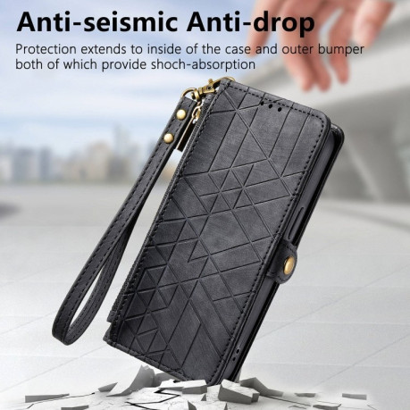 Чохол-книжка Geometric Zipper Wallet Side Buckle Leather для OnePlus Nord N30 SE - чорний