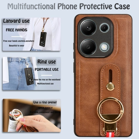 Противоударный чехол Wristband Leather Back для Xiaomi Redmi Note Redmi Note 14S/ 13 Pro 4G / POCO M6 Pro 4G - коричневый