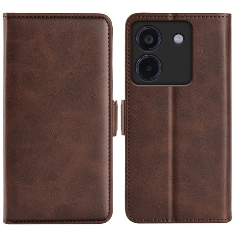 Чехол-книжка Dual-side Magnetic Buckle для Xiaomi Poco M7 Pro 5G - коричневый