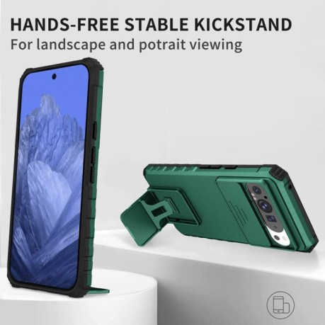 Противоударный чехол Stereoscopic Holder Sliding для Google Pixel 9 Pro XL - зеленый