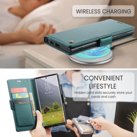 Чехол-книжка CaseMe 023 Butterfly Buckle Litchi Texture RFID Anti-theft Leather для Samsung Galaxy S25 Ultra 5G - зеленый