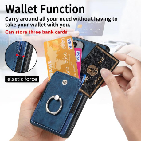 Чехол-книжка Retro Skin-feel Ring Card Wallet для Realme 13 Pro - синий