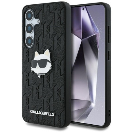 Оригинальный чехол Karl Lagerfeld Leather Monogram Pin Logo Choupette Head для Samsung Galaxy S25 - Black