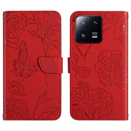 Чехол-книжка Skin Feel Butterfly Embossed для Xiaomi 13 Pro - красный