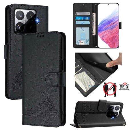 Чехол-книжка Cat Embossing Pattern на Xiaomi 15T Pro 5G - черный