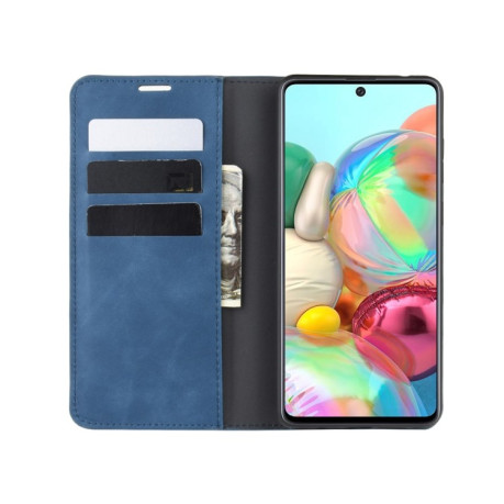 Чехол-книжка Retro-skin Business Magnetic Suction на Samsung Galaxy A81 / M60S / Note 10 Lite -темно-синий