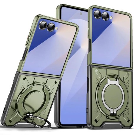 Ударозахисний чохол Transparent MagSafe Magnetic Rotating Ring Holder для Samsung Galaxy Flip 7 5G - зелений