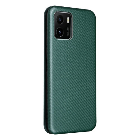 Чехол-книжка Carbon Fiber Texture на Vivo Y15s/Y15a - зеленый