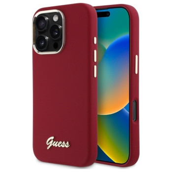 Оригинальный чехол Guess Silicone Script Metal Logo для iPhone 16 Pro - Pink
