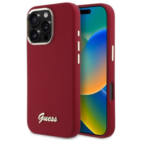 Оригінальний чохол Guess Silicone Script Metal Logo для iPhone 16 Pro Max - Pink