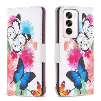 Чехол-книжка Colored Drawing Pattern для OPPO Reno 12 Global - Butterflies