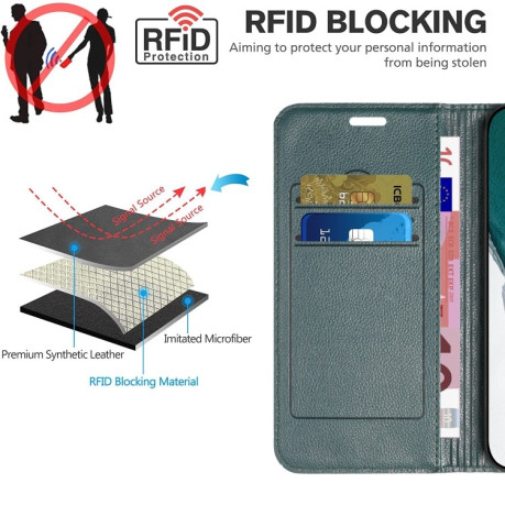 Чехол-книжка RFID Diamond Lattice для iPhone 14/13 - зеленый