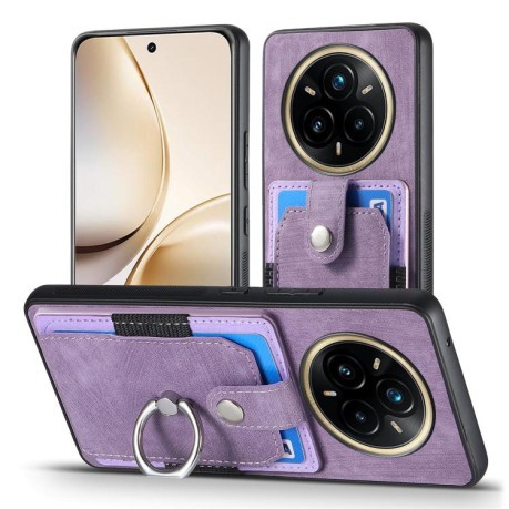 Чехол-книжка Retro Skin-feel Ring Card Wallet для Realme 13 Pro - фиолетовый