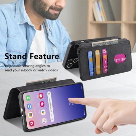 Чехол-книжка CaseNeo MagSafe RFID Anti-theft Retro Leather на Samsung Galaxy S25 FE 5G - черный