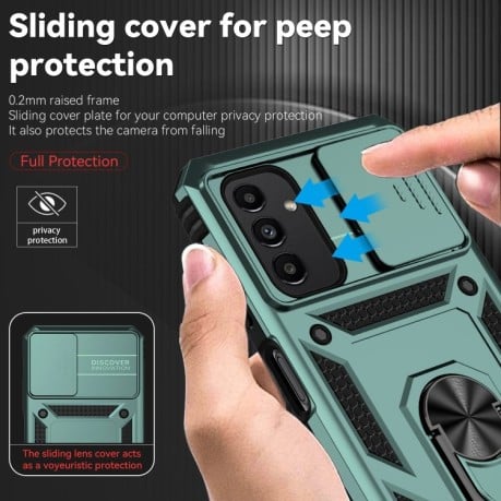 Противоударный чехол Sliding Camshield Card для Samsung Galaxy A13 4G - темно-зеленый
