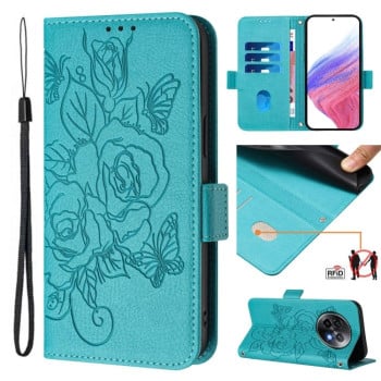 Чехол-книжка Embossed Rose RFID Anti-theft Leather для Realme 13+ 5G/13 Pro 5G/13 Pro+ - голубой
