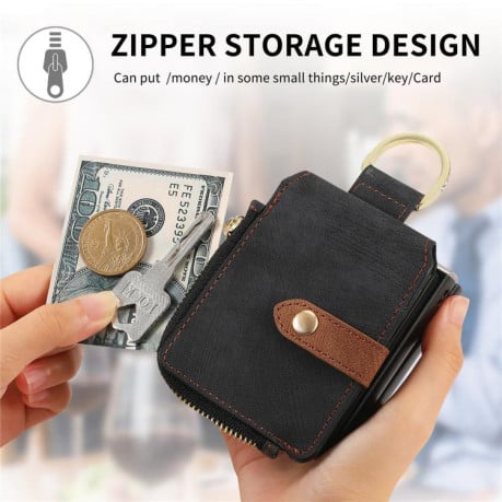 Чехол Cross Leather Ring Vertical Zipper Wallet для Motorola Razr 60 Ultra - черный