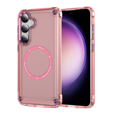 Протиударний чохол Skin Feel TPU + PC MagSafe Magnetic для Samsung Galaxy S25 5G - прозоро-рожевий