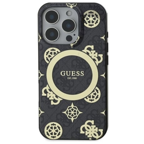 Оригинальный чехол Guess IML Peony On 4G Background MagSafe для iPhone 16 Pro Max - Black