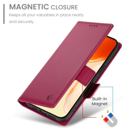 Чехол-книжка Side Buckle Magnetic Frosted Leather для iPhone 16 Plus - винно-красный