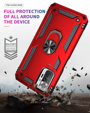 Противоударный чехол-подставка 360 Degree Rotating Holder на Xiaomi Poco M3 Pro/Redmi Note 10 5G/10T/11 SE - красный