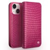Кожаный чехол-книжка QIALINO Crocodile Texture для iPhone 15 - пурпурно-красный