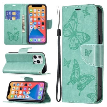Чехол-книжка Butterflies Pattern на iPhone 13 Pro - зеленый