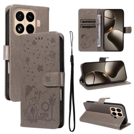 Чехол-книжка Cat Embossing Pattern на Xiaomi 15T Pro 5G EU 173mm - серый