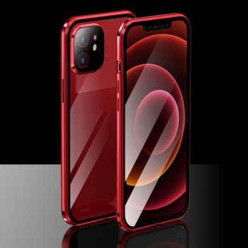 Двухсторонний магнитный чехол Electroplating Frame для iPhone 12 mini - красный