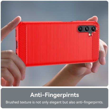 Противоударный чехол Brushed Texture Carbon Fiber на Samsung Galaxy A14 5G - красный