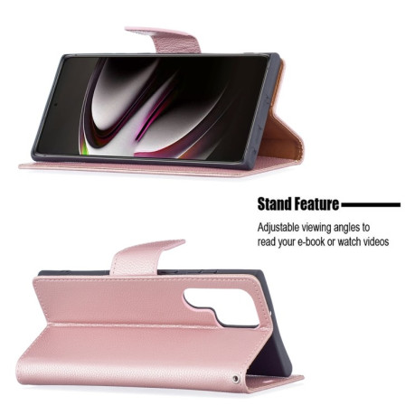 Чехол-книжка Litchi Texture Pure Color на Samsung Galaxy S22 Ultra 5G - розовое золото